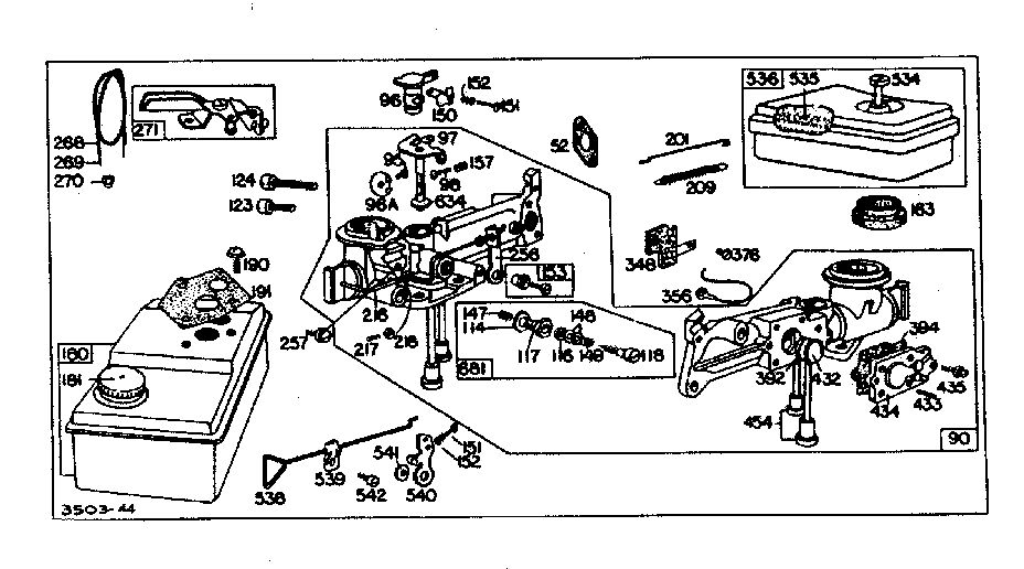 Carburetor Assembly Diagram and Parts List for 61900-61907 950500 - 950526 Briggs and Stratton Engine